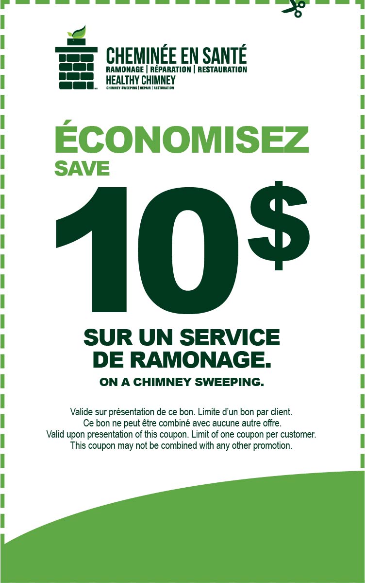 Économisez 10$ sur un service de ramonage